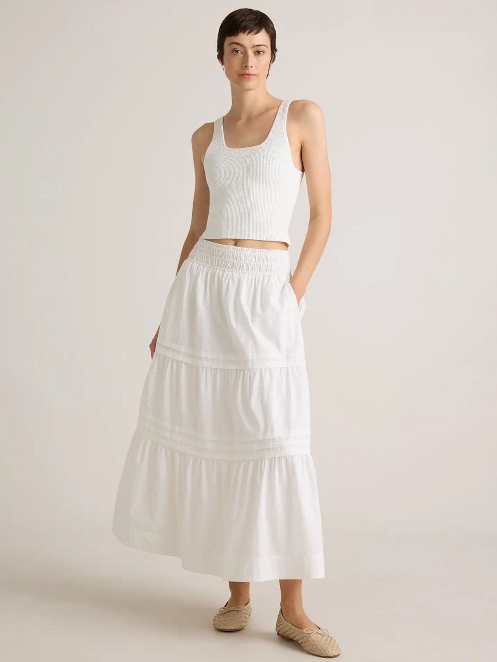 Quince 100% Organic Cotton Poplin Tiered Maxi Skirt NWOT - Picture 3 of 11
